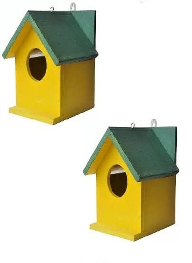 GO7 Wooden Bird House for Gaeden and Balcony Hanging Pack of 2 (Yellow & Green) - Image 1